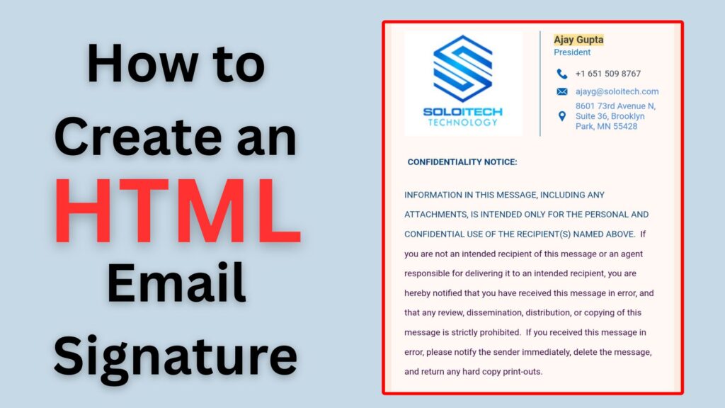 Example of a clean and branded HTML email signature with profile information, company logo, clickable links, and social icons