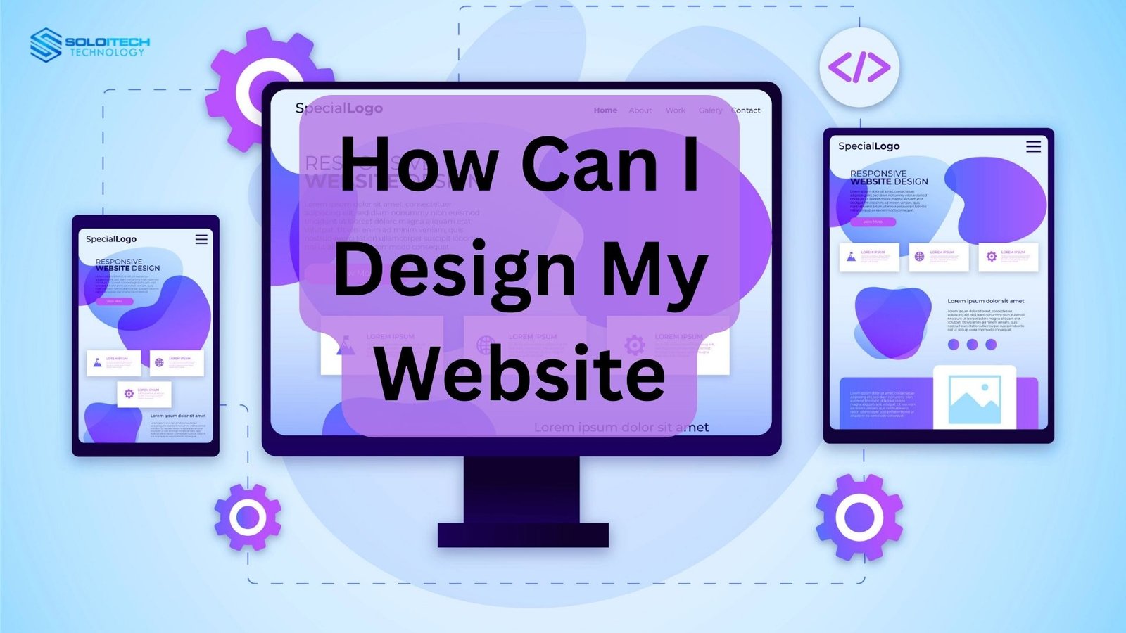 designing a website on a desktop, mobile and tablet with colorful layout