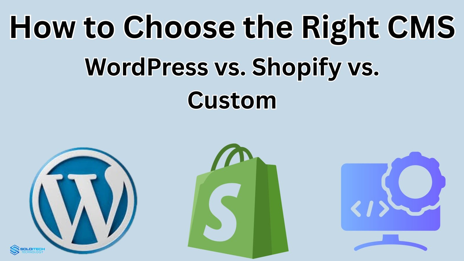 A visual comparison of WordPress, Shopify, and Custom CMS platforms for building websites.