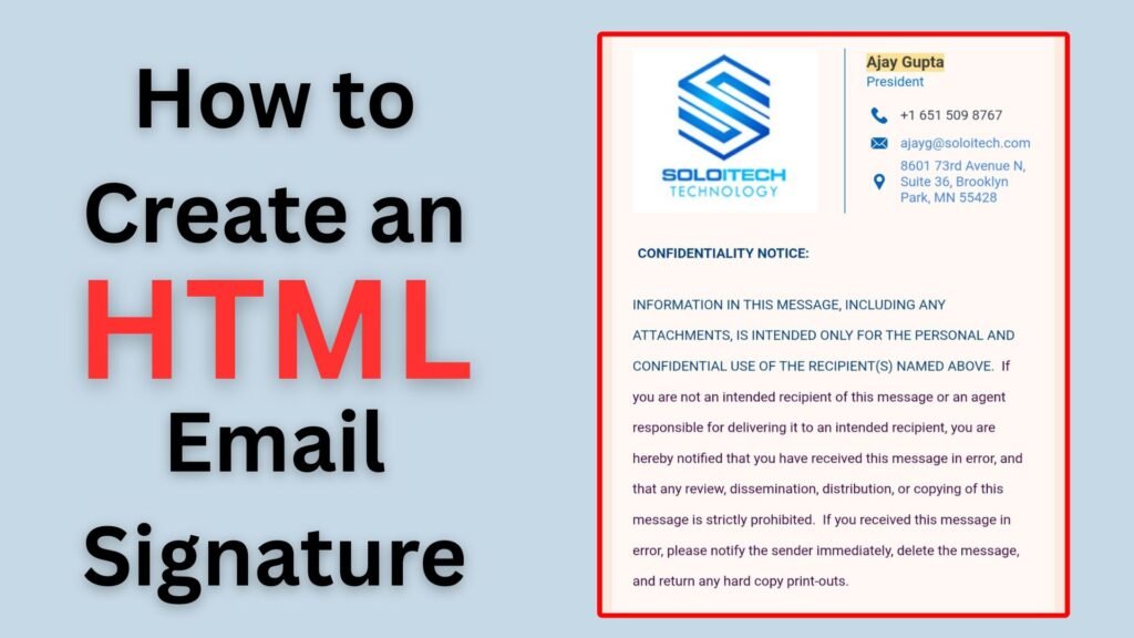 Example of a clean and branded HTML email signature with profile information, company logo, clickable links, and social icons